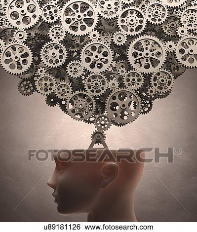 Human head with cogs, artwork View Large Illustration Stock Illustration - Human head with cogs, artwork. Fotosearch