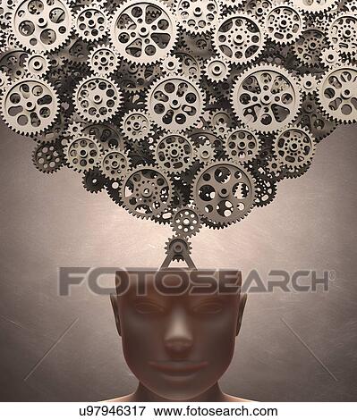 Human head with cogs, artwork View Large Illustration Stock Illustration - Human head with cogs, artwork. Fotosearch