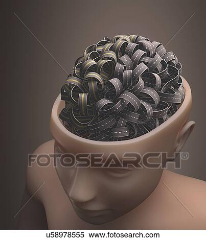 Stock Illustration - Human head with highway, artwork. Fotosearch