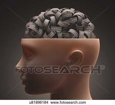 Stock Illustration - Human head with highway, artwork. Fotosearch