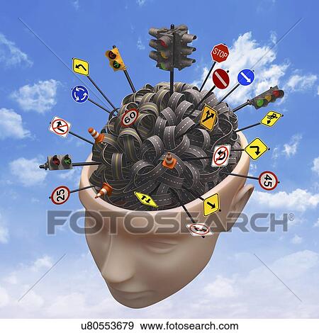 Human head with road signs, artwork View Large Illustration Stock Illustration - Human head with road signs, artwork. Fotosearch