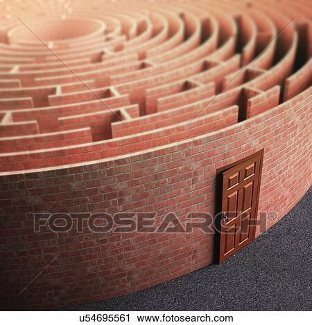 Clip Art - Labyrinth with a door, artwork. Fotosearch