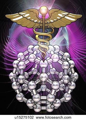 Medical symbol and molecular model, artwo View Large Illustration Drawing - Medical symbol and molecular model, artwo. Fotosearch
