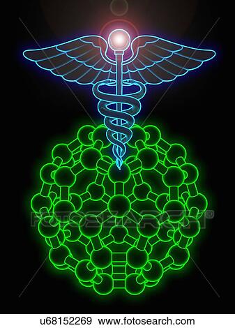 Stock Illustration - Medical symbol and molecular model, artwo. Fotosearch