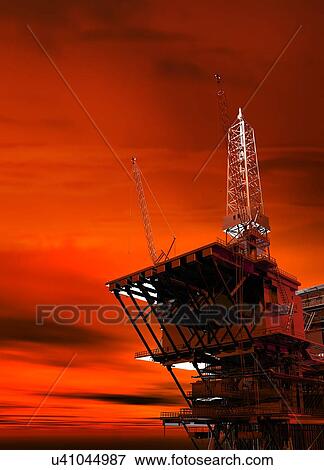 Oil rig, artwork View Large Illustration Stock Illustration - Oil rig, artwork. Fotosearch