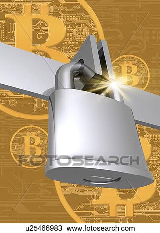 Padlock with bitcoins, artwork View Large Illustration Drawing - Padlock with bitcoins, artwork. Fotosearch
