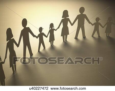 Drawing - Paper chain of family, artwork. Fotosearch