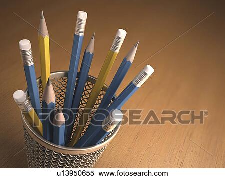 Stock Illustration - Pencils in a pot, artwork. Fotosearch