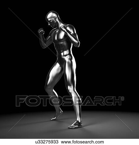 Drawing - Person boxing, artwork. Fotosearch