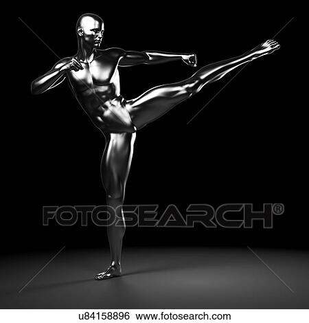 Stock Illustration - Person kick boxing, artwork. Fotosearch