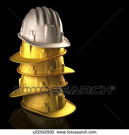 Clipart - Stack of hard hats, artwork. Fotosearch