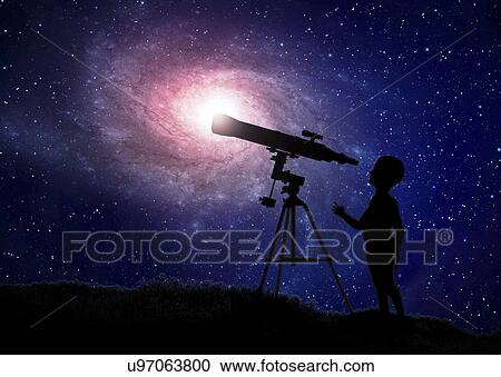Telescope at night, artwork View Large Illustration Clipart - Telescope at night, artwork. Fotosearch