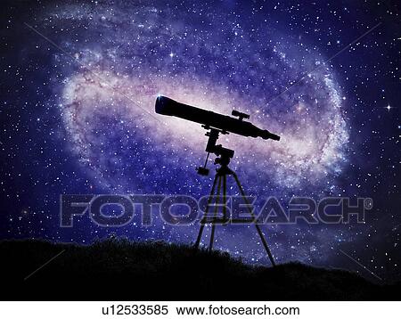 Telescope at night, artwork View Large Illustration Stock Illustration - Telescope at night, artwork. Fotosearch