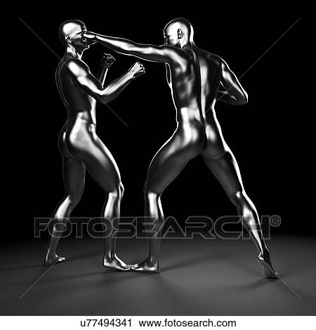 Clip Art - Two boxers fighting, artwork. Fotosearch