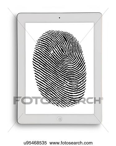 Stock Illustration - Digital tablet with finger print. Fotosearch