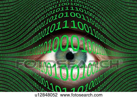 Eye and binary code View Large Illustration Drawing - Eye and binary code. Fotosearch