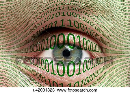 Eye and binary code View Large Illustration Drawing - Eye and binary code. Fotosearch