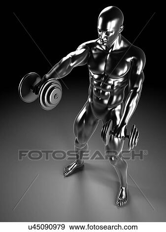 Stock Illustration - Human using hand weights, artwork. Fotosearch