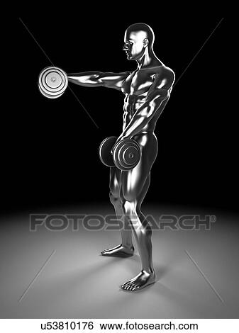 Human using hand weights, artwork View Large Illustration Stock Illustration - Human using hand weights, artwork. Fotosearch