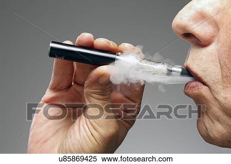 Stock Illustration - Person smoking e cigarette. Fotosearch