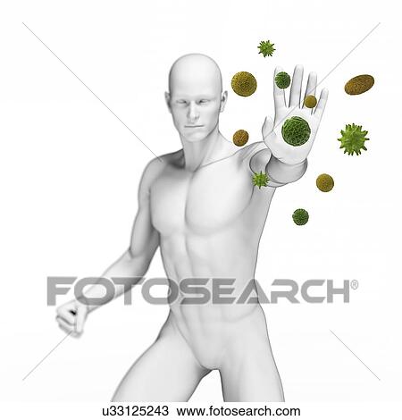 Person stopping pollen, artwork View Large Illustration Drawing - Person stopping pollen, artwork. Fotosearch