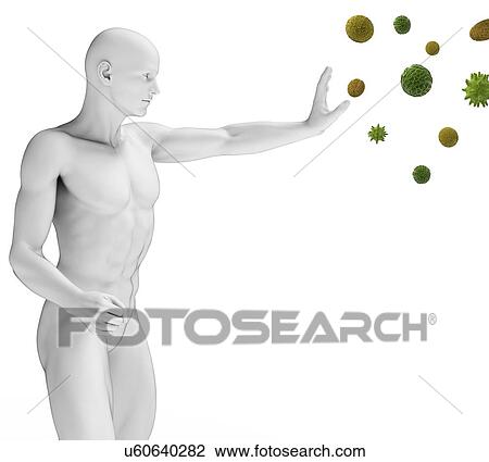 Person stopping pollen, artwork View Large Illustration Drawing - Person stopping pollen, artwork. Fotosearch