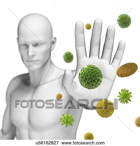 Person stopping pollen, artwork View Large Illustration Stock Illustration - Person stopping pollen, artwork. Fotosearch