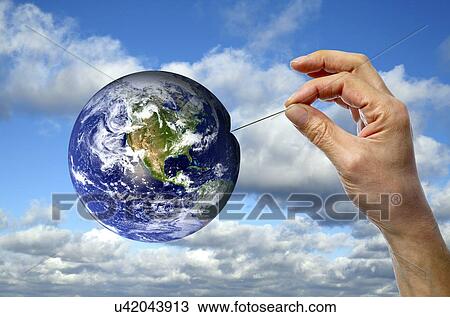 Pin piercing globe View Large Illustration Drawing - Pin piercing globe. Fotosearch