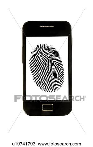 Smartphone with finger print View Large Illustration Drawing - Smartphone with finger print. Fotosearch