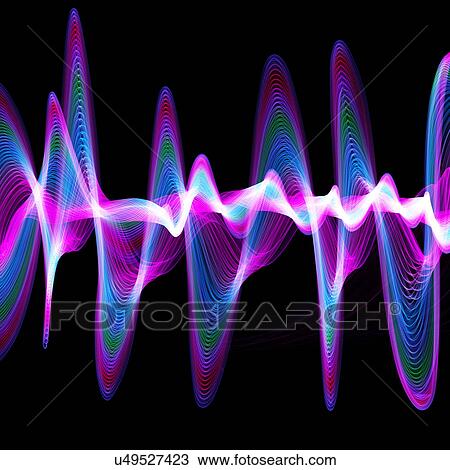 Drawing - Abstract patterns against black background, computer artwork.. Fotosearch