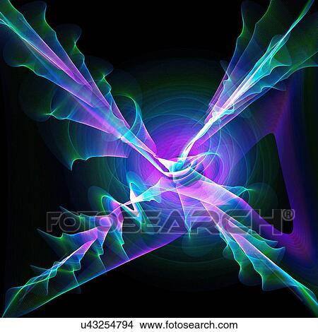Stock Illustration - Abstract patterns against black background, computer artwork.. Fotosearch