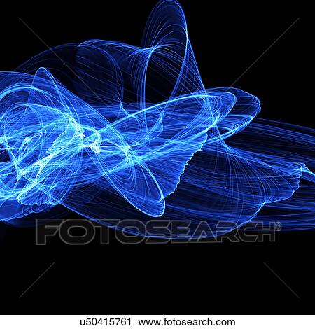 Clip Art - Blue abstract patterns against black background, computer artwork.. Fotosearch