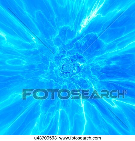 Drawing - Blue abstract patterns against black background, computer artwork.. Fotosearch