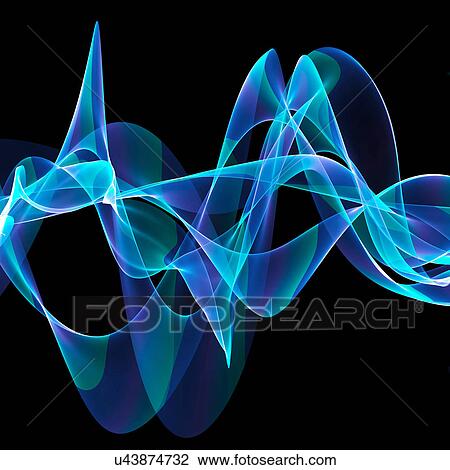 Drawing - Blue abstract patterns against black background, computer artwork.. Fotosearch