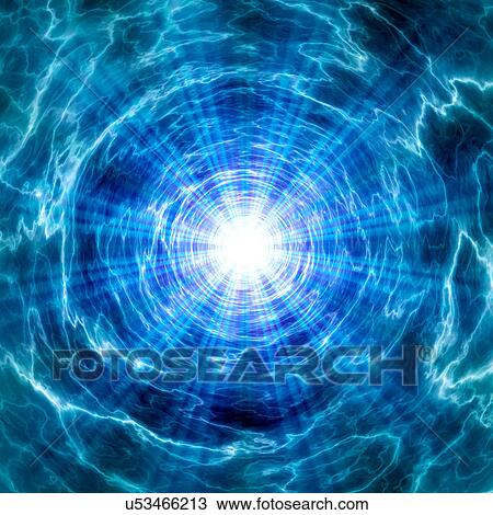 Drawing - Blue abstract patterns against black background, computer artwork.. Fotosearch