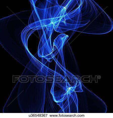 Blue abstract patterns against black background, computer artwork. View Large Illustration Stock Illustration - Blue abstract patterns against black background, computer artwork.. Fotosearch
