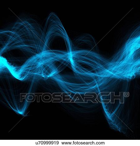 Stock Illustration - Blue abstract patterns against black background, computer artwork.. Fotosearch