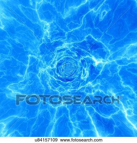 Stock Illustration - Blue abstract patterns against black background, computer artwork.. Fotosearch