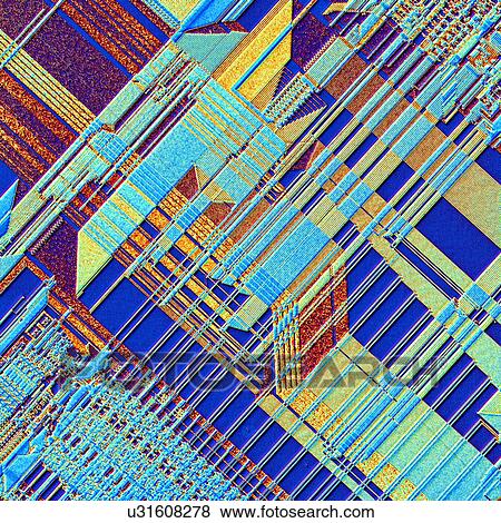 Computer chip. Coloured light micrograph of the surface of an integrated chip from a computer. View Large Illustration Stock Illustration - Computer chip. Coloured light micrograph of the surface of an integrated chip from a computer.. Fotosearch