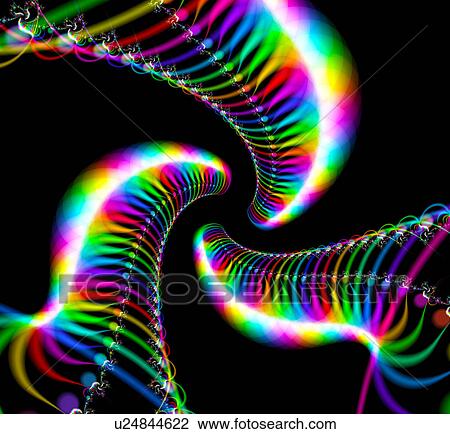 Drawing - Multicoloured abstract patterns against black background, computer artwork.. Fotosearch
