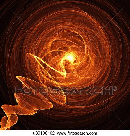 Drawing - Orange abstract patterns against black background, computer artwork.. Fotosearch