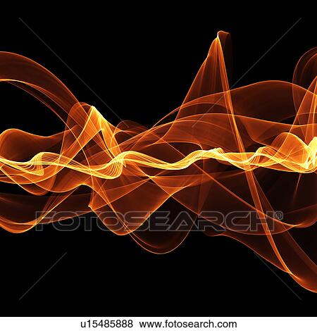 Stock Illustration - Orange abstract patterns against black background, computer artwork.. Fotosearch