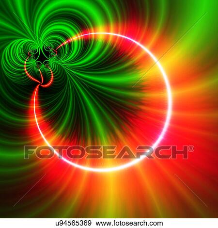 Stock Illustration - Orange and green abstract patterns, computer artwork.. Fotosearch