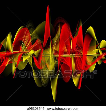 Stock Illustration - Red abstract patterns against black background, computer artwork.. Fotosearch