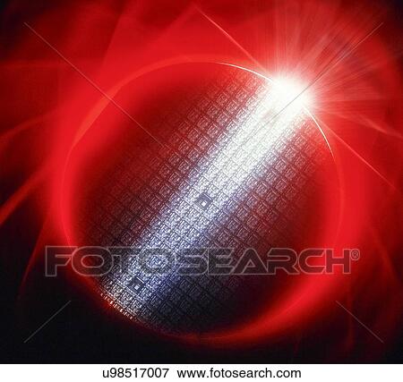 Stock Illustration - Semiconductor wafer. Image of a circular semiconductor wafer. The band of light illuminates some of the blocks of integrated circuits (IC). Fotosearch