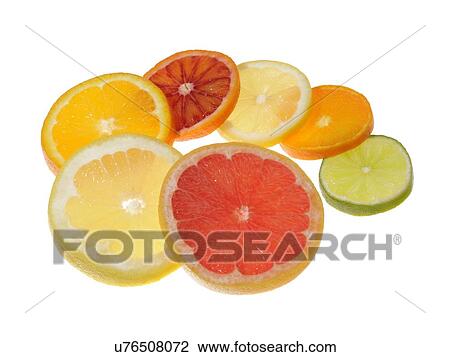 Drawing - Slices of citrus fruit, studio shot.. Fotosearch