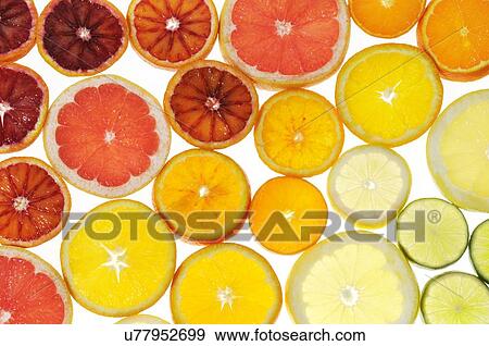 Stock Illustration - Slices of citrus fruit, studio shot.. Fotosearch