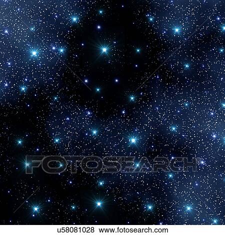 Stock Illustration - Stars against a black background, computer artwork.. Fotosearch