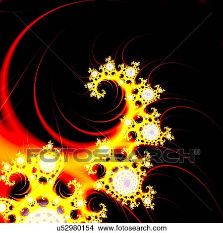 Yellow patterns against black background, computer artwork. View Large Illustration Stock Illustration - Yellow patterns against black background, computer artwork.. Fotosearch