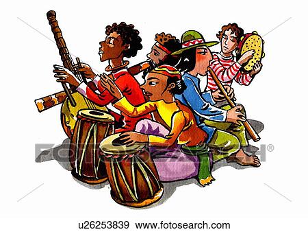 Stock Illustration - A group of musicians playing world music. Fotosearch